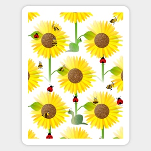 YELLOW Sunflowers Blooming And Cute Ladybugs Sticker